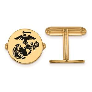 SS 14k Yellow Gold Plated U.S. Marine Corps Epoxy Disc Cuff Links